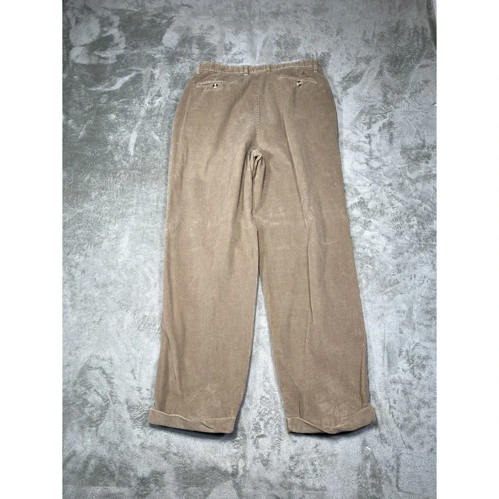 Tommy Hilfiger Pants Mens 36x32 Tan Corduroy Pleated Casual‎ Crest Logo Classic